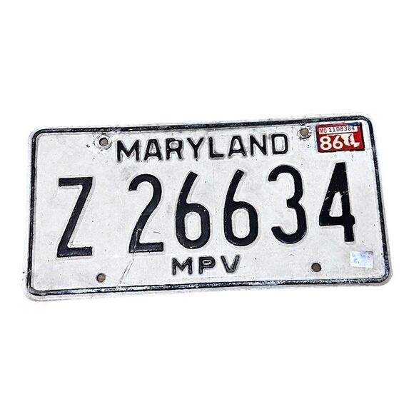 Vintage 1986 Maryland MPV Collectible license Plate Original Tag # Z 26634 - Picture 1 of 3